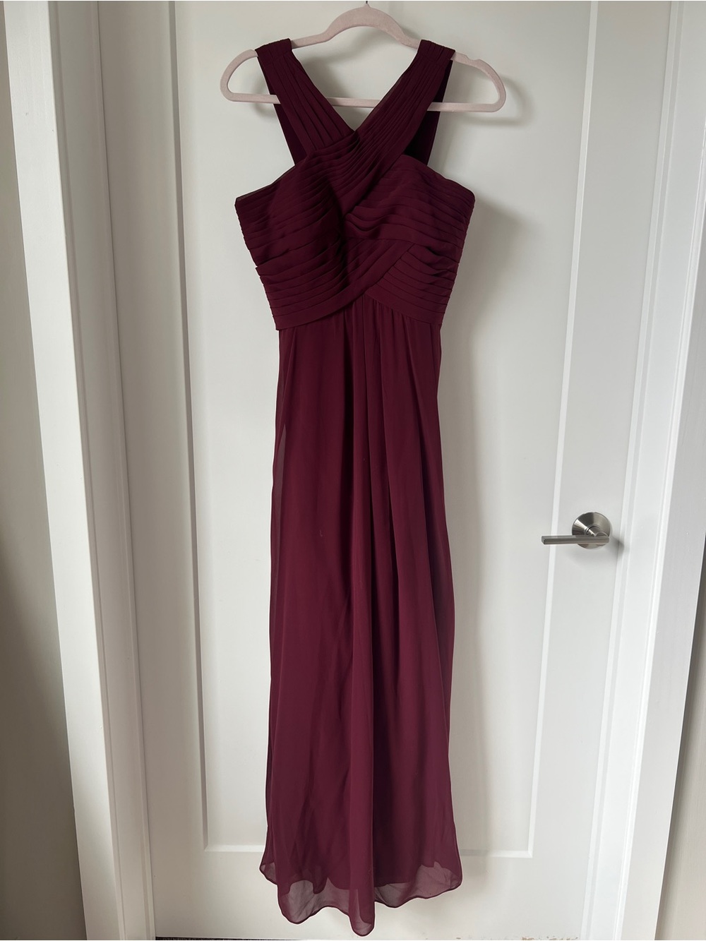 Bill Levkoff Wine Cross-Neck Maxi Dress